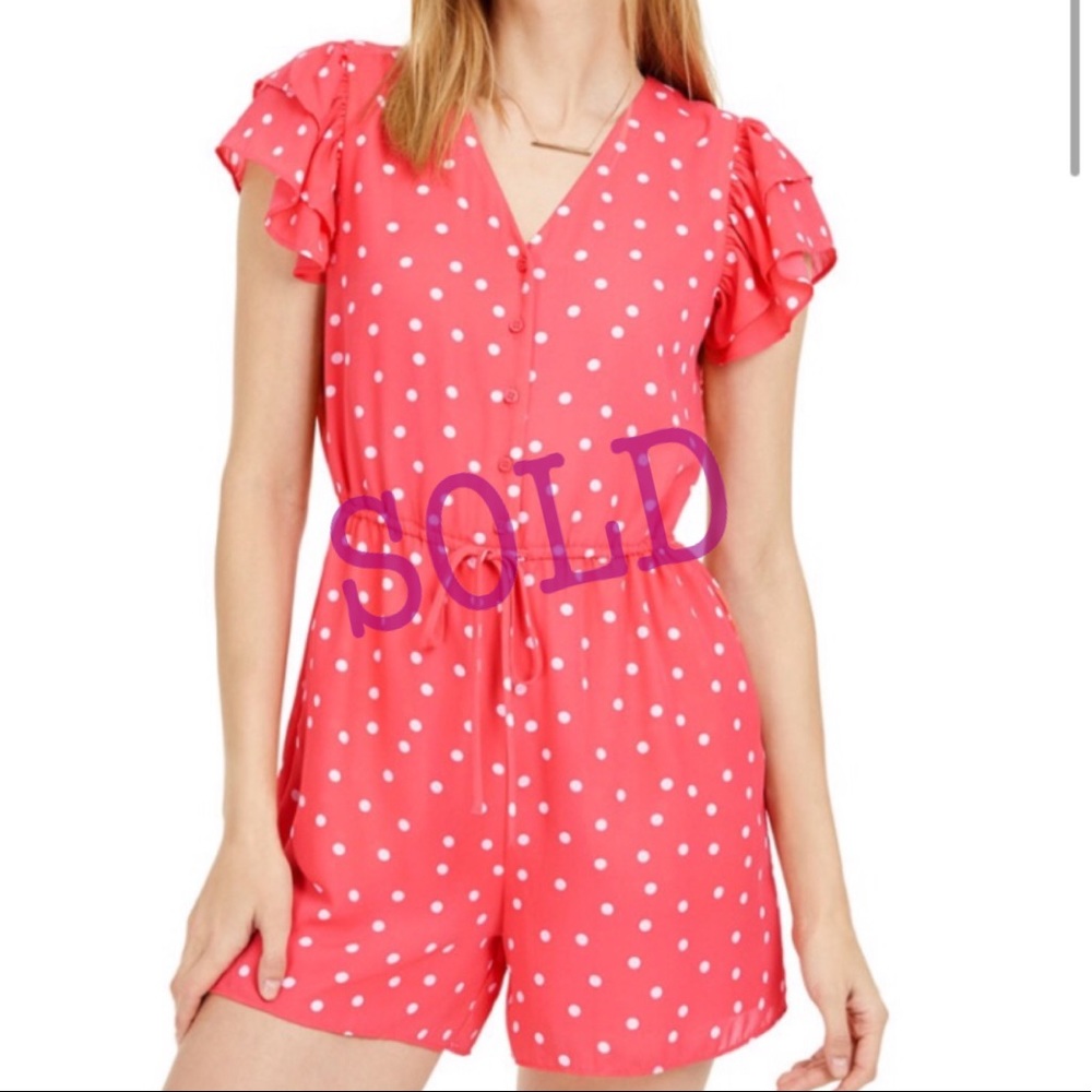 Dot Printed Draw String-Waist Romper